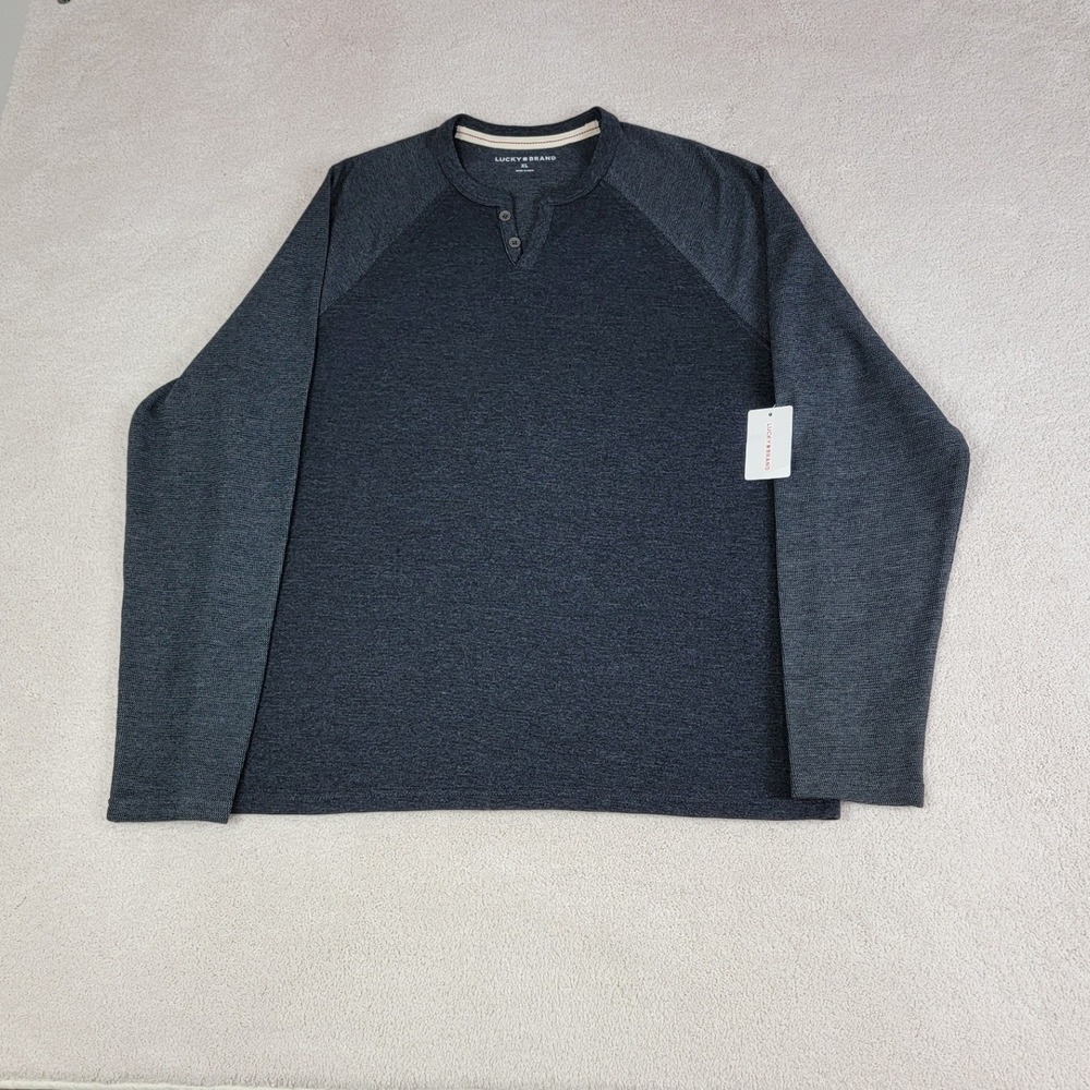 Lucky Brand NEW Mens XL Grey Henley Long Sleeve Raglan Waffle Knit Sweater Shirt - Picture 3 of 10